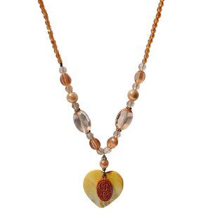 Vintage Heart Pendant Necklace Beads Red Accent Retro Fashion Jewelry Women